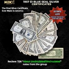 10x 1957 $1 Blue Seal Silver Certificates Grades AU/CU