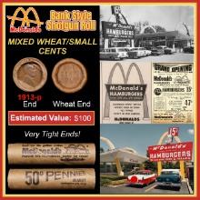 Lincoln Wheat Cent 1c Mixed Roll Orig Brandt McDonalds Wrapper, 1913-p end, Wheat other end