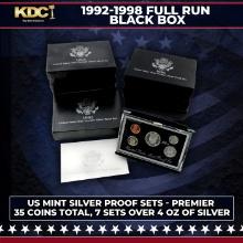 1992-1998 Full Run US Mint Premier Silver Proof Sets - 35 Coins Total, 7 Sets Over 4oz Of Pure Silve