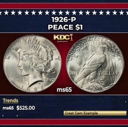 1926-p Peace Dollar $1 Grades ms65