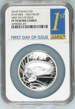 NGC NGC 2016-p Star Trek USS Enterprise High Relief  1oz Silver $1 Australlian Tuvalu  Proof pr70 dc