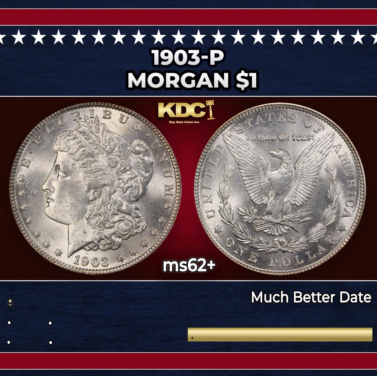 1903-p Morgan Dollar $1 Grades ms62+