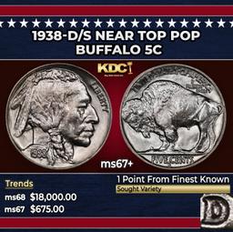 1938-d/s Buffalo Nickel Near Top Pop 5c ms67+ SEGS