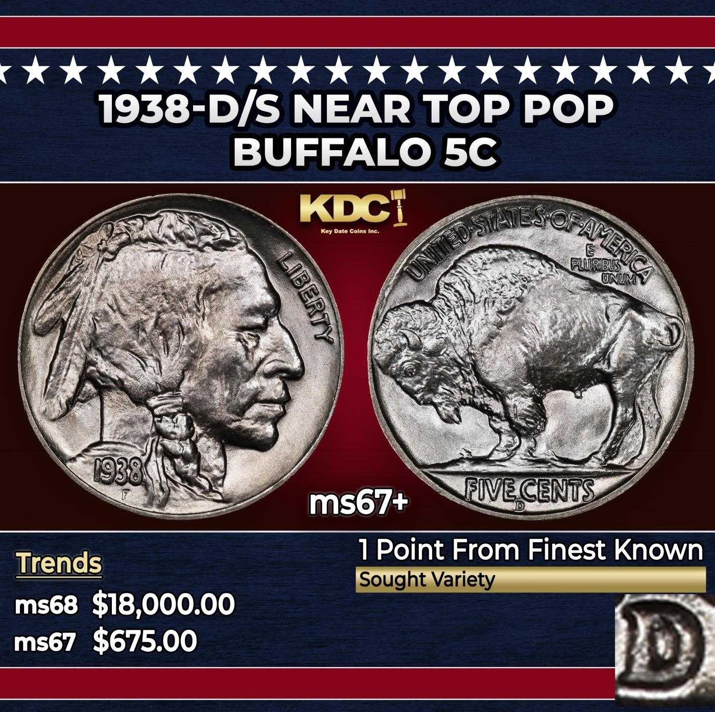 1938-d/s Buffalo Nickel Near Top Pop 5c ms67+ SEGS