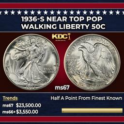 1936-s Walking Liberty Half Dollar Near Top Pop 50c ms67 SEGS