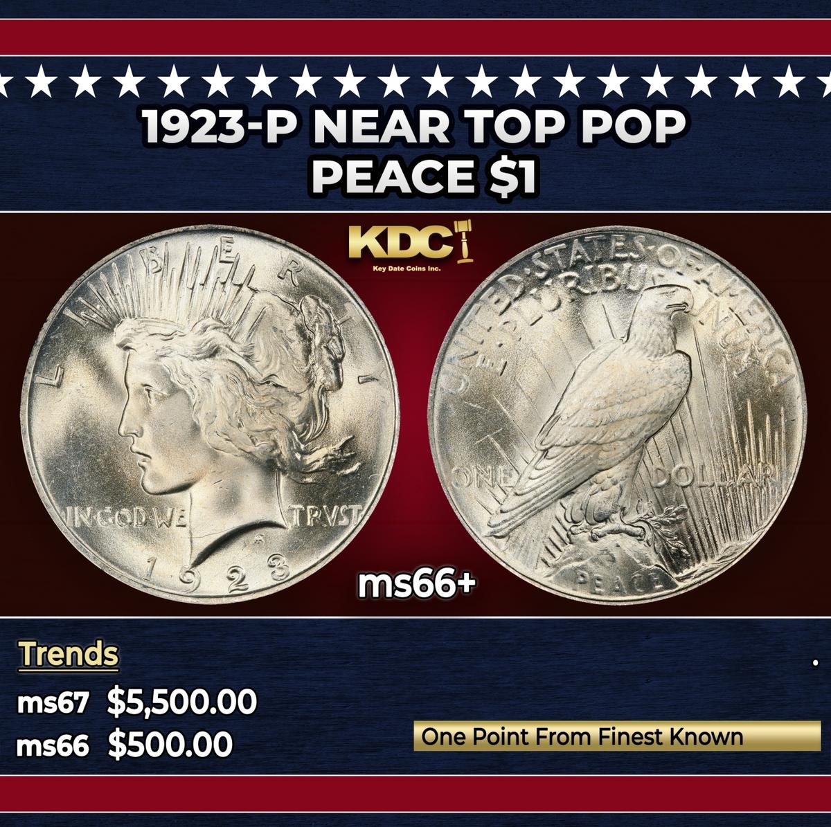 1923-p Peace Dollar Near Top Pop $1 ms66+ SEGS
