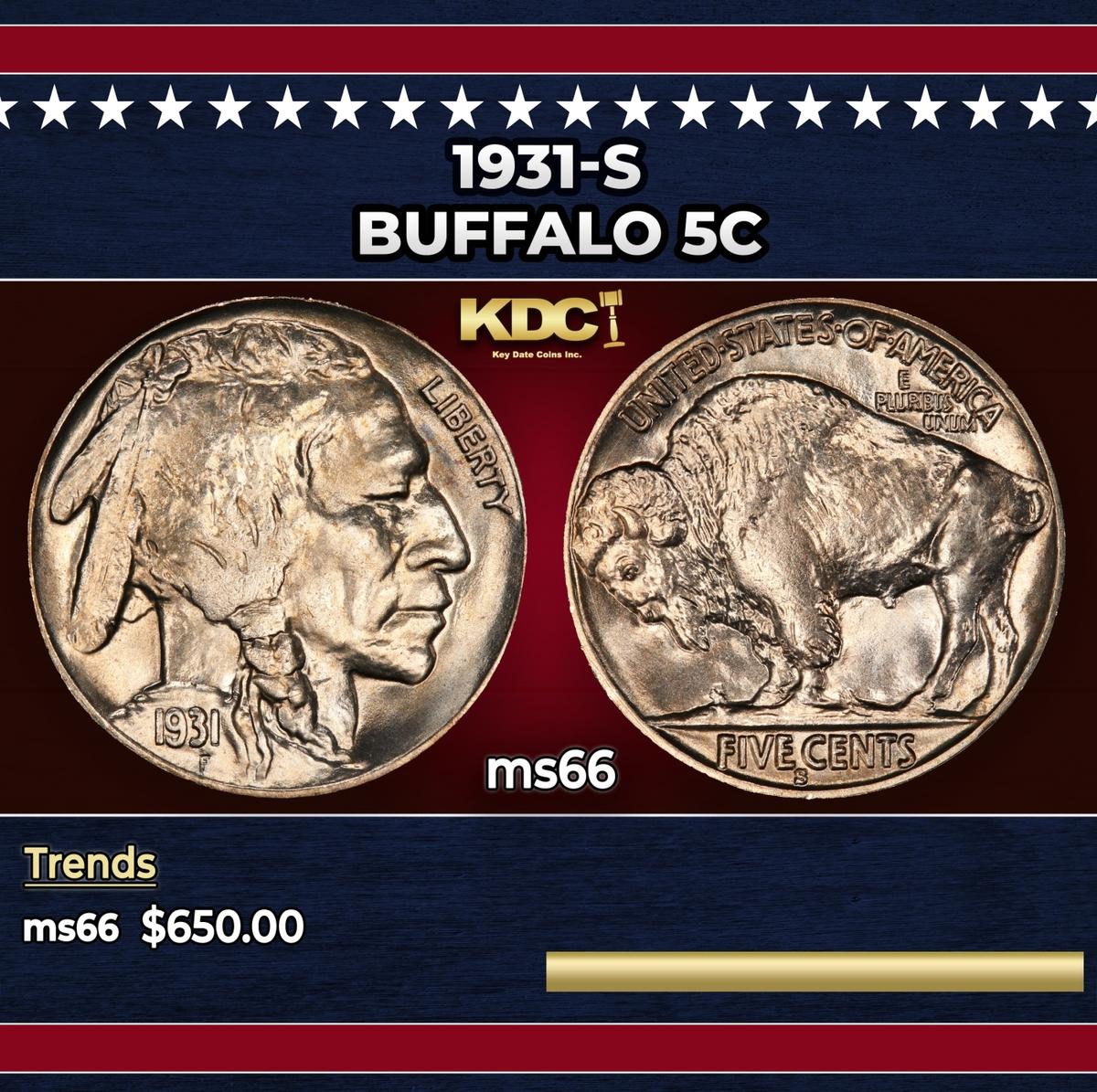 1931-s Buffalo Nickel 5c Grades ms66