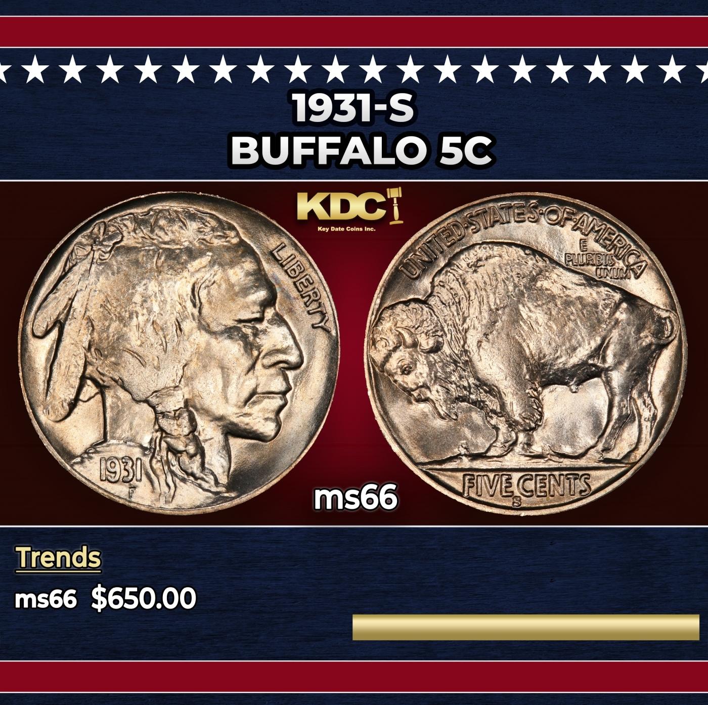 1931-s Buffalo Nickel 5c Grades ms66