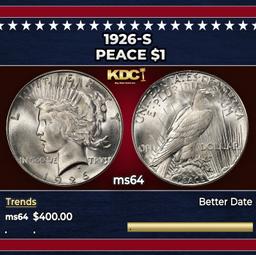 1926-s Peace Dollar $1 Grades ms64