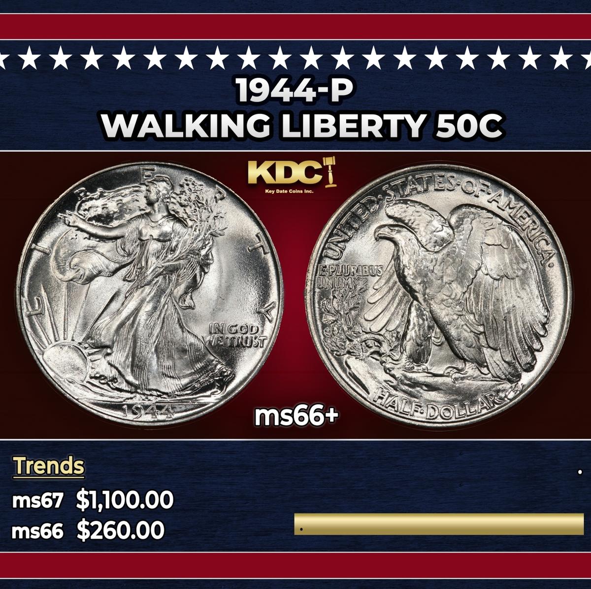 1944-p Walking Liberty Half Dollar 50c ms66+ SEGS