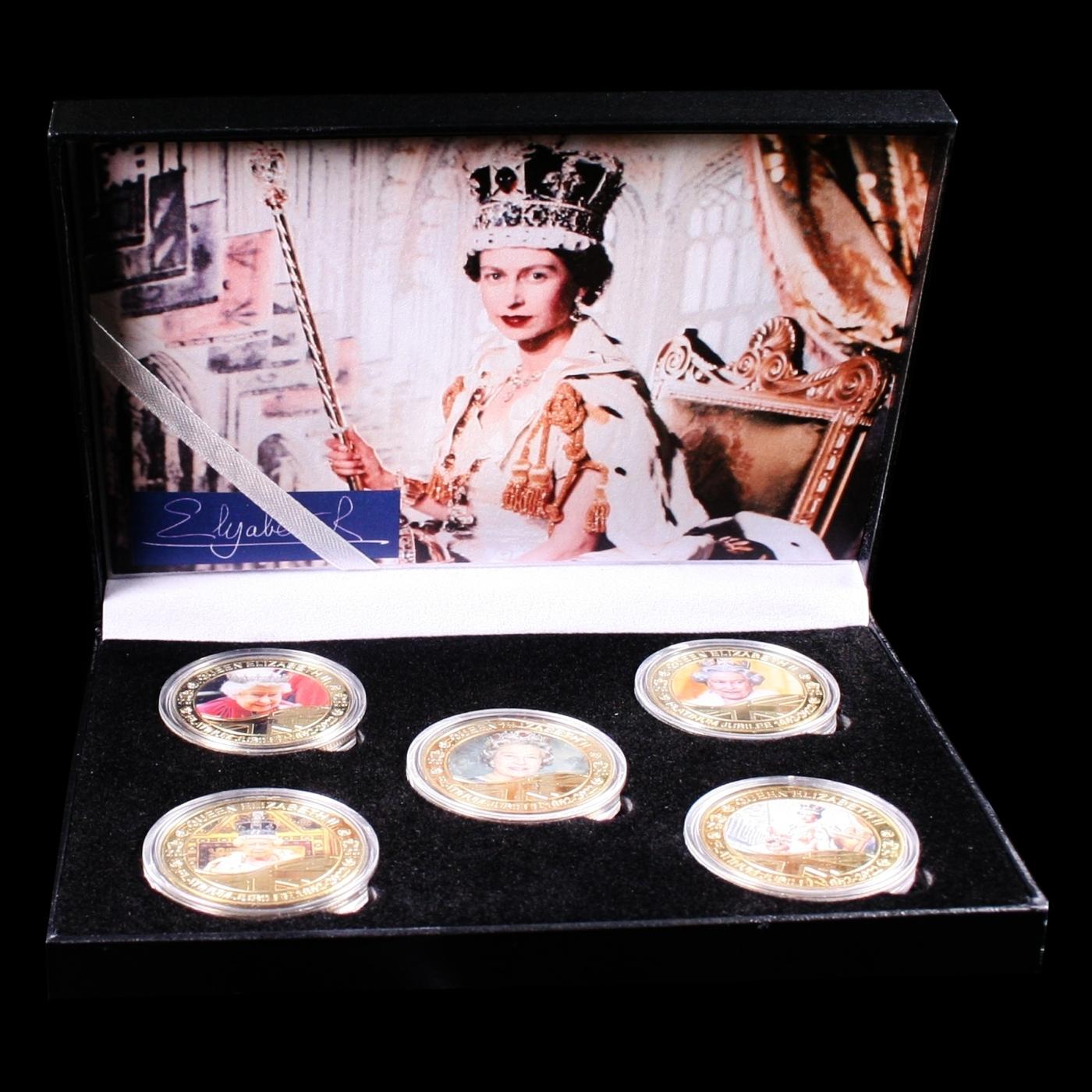 5 Coin Queen Elizabeth II Gold Plated Round Collection A