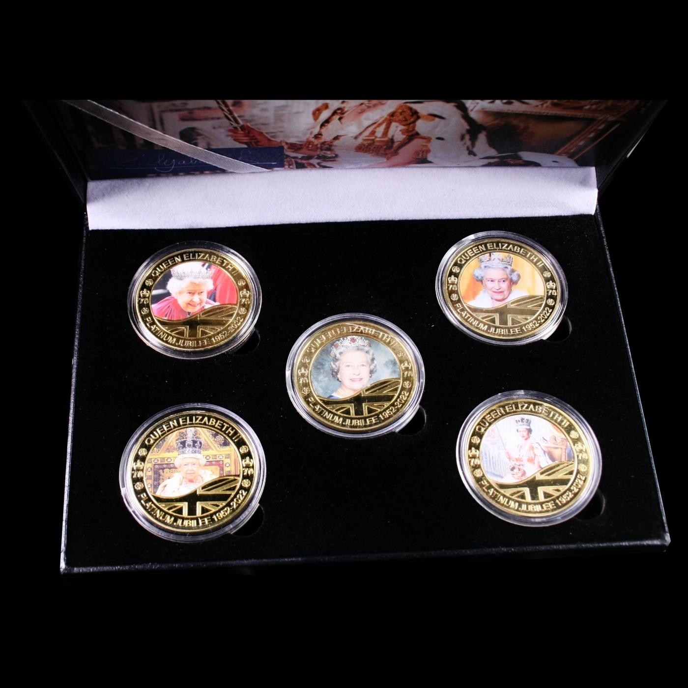 5 Coin Queen Elizabeth II Gold Plated Round Collection A