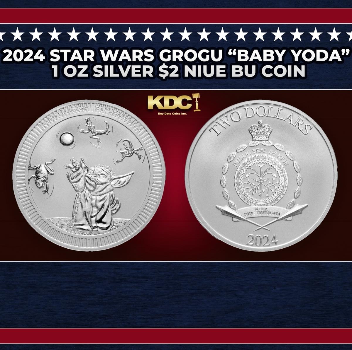 2024 Star Wars Grogu "Baby Yoda" 1 oz Silver $2 Niue BU Coin Round