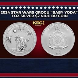 2024 Star Wars Grogu "Baby Yoda" 1 oz Silver $2 Niue BU Coin Round