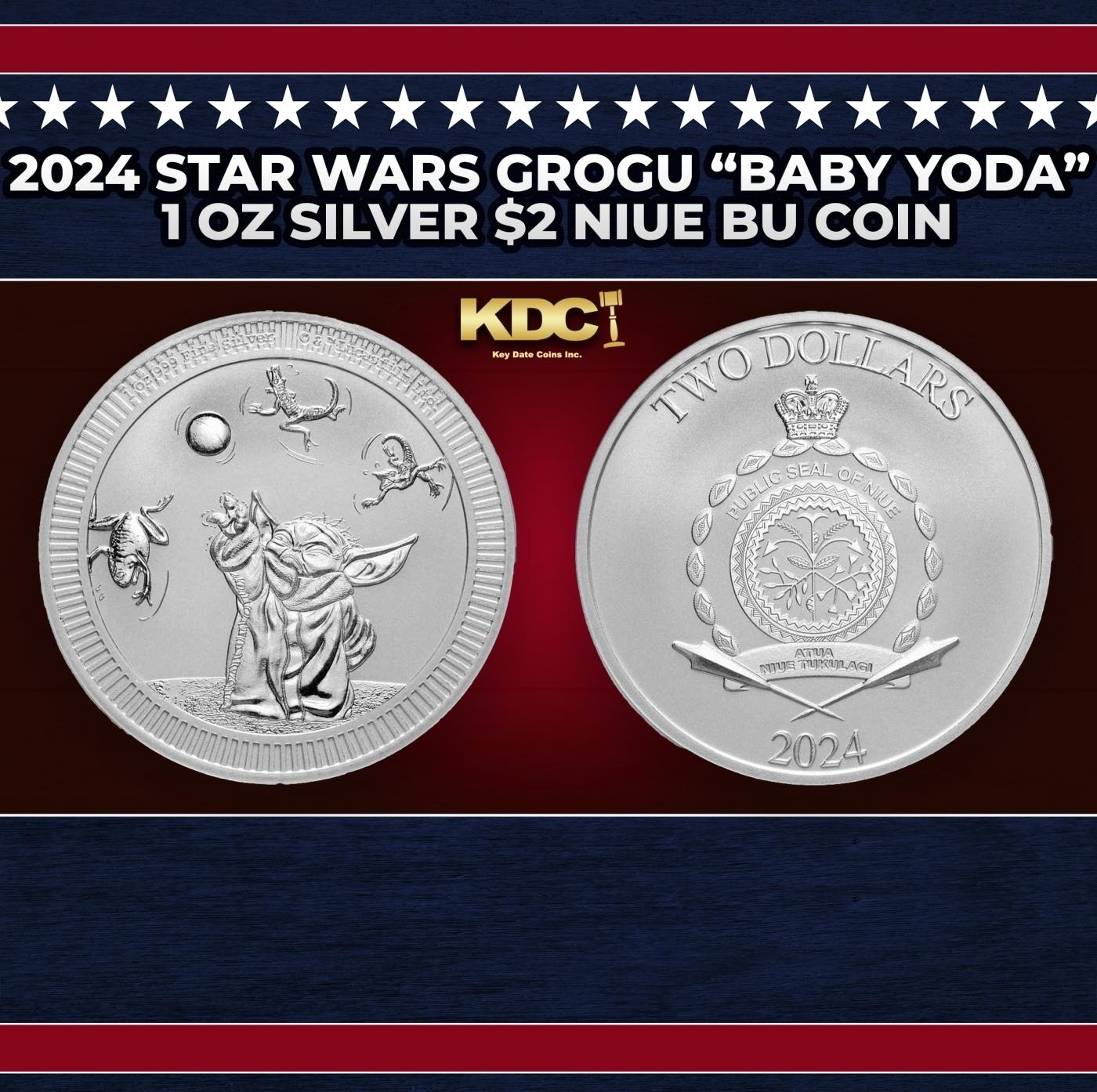 2024 Star Wars Grogu "Baby Yoda" 1 oz Silver $2 Niue BU Coin Round