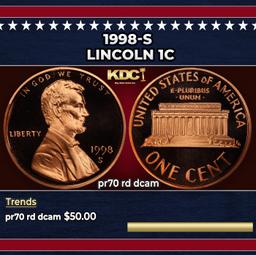 1998-s Proof Lincoln Cent 1c pr70 rd dcam SEGS