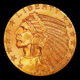 1909-p Gold Indian Half Eagle Near Top Pop! $5 ms66 USCG