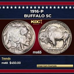 1916-p Buffalo Nickel 5c Grades ms65