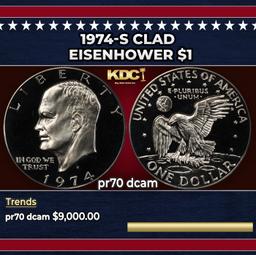 1974-s Clad Proof Eisenhower Dollar $1 pr70 dcam SEGS