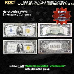 Set of 1934/1935 North Africa WWII Emergency Currency Set $1 & $5 Grades AU/CU