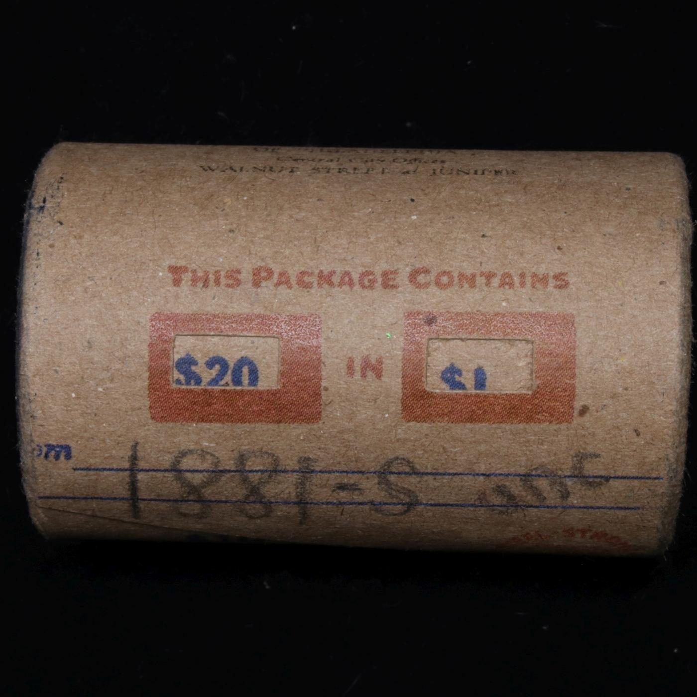 Full solid date 1881-s Uncirculated Morgan silver dollar roll, 20 coins