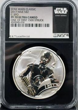 NGC NGC 2017 Star Wars Classic C-3P0 1oz Silver $2 Australlian Tuvalu Proof pr70 dcam NGC Other Toy