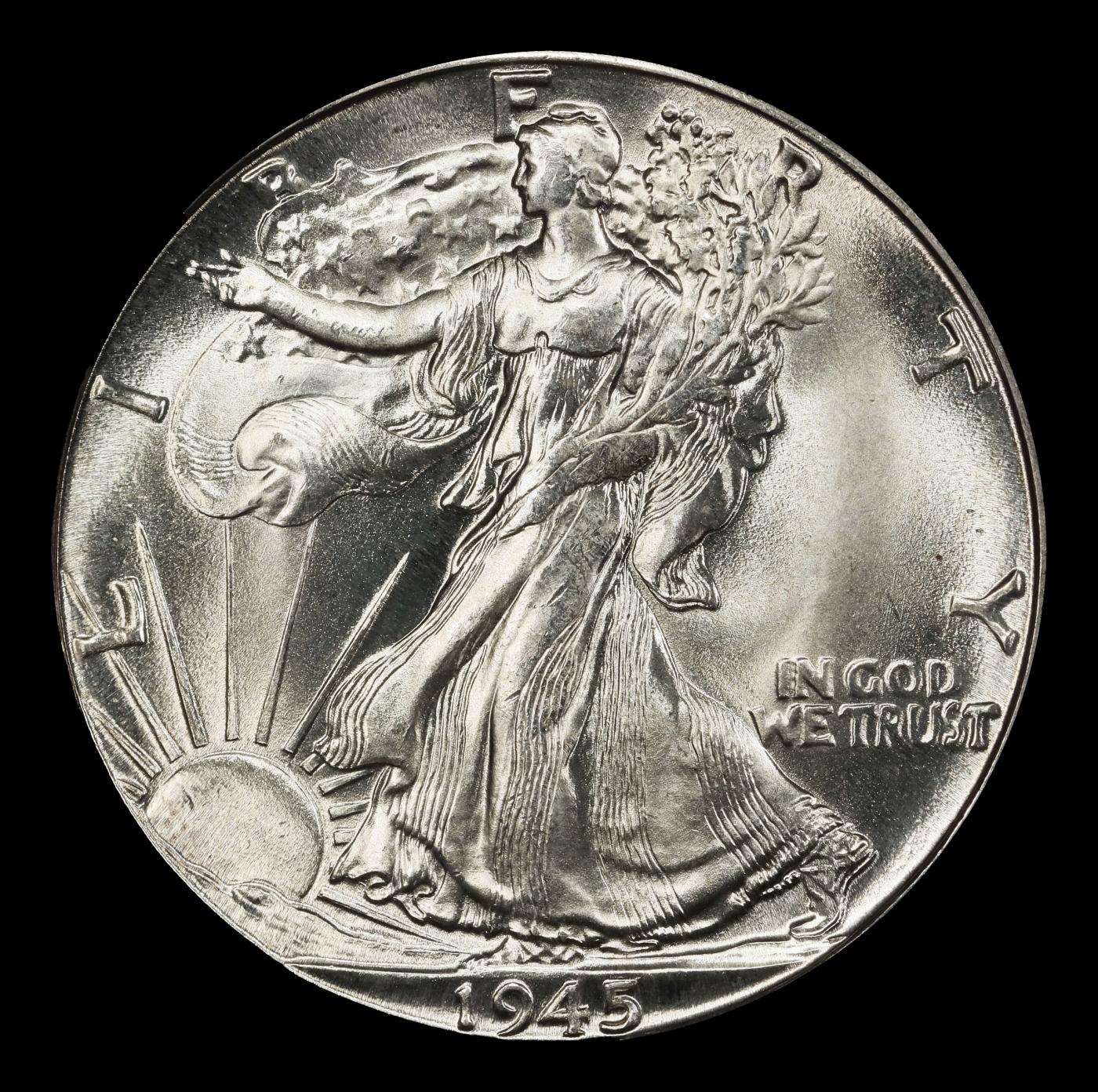 1945-d Walking Liberty Half Dollar Near Top Pop 50c ms67+ SEGS
