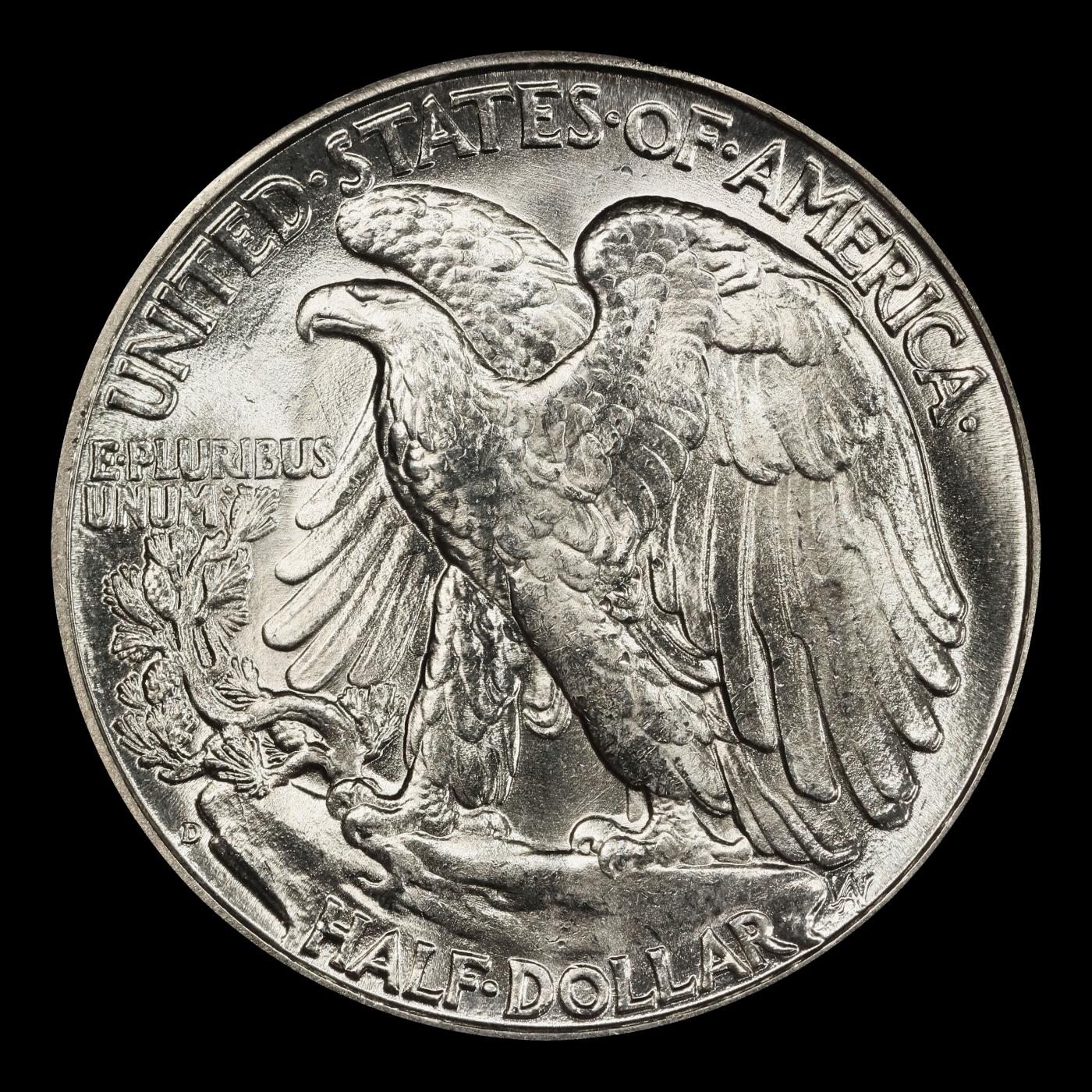 1945-d Walking Liberty Half Dollar Near Top Pop 50c ms67+ SEGS