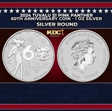 2024 Tuvalu $1 Pink Panther 60th Anniversary Coin - 1 oz Silver Round Round