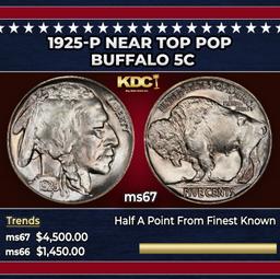 1925-p Buffalo Nickel Near Top Pop 5c ms67 SEGS