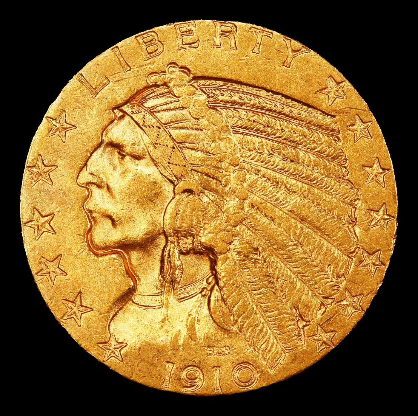 1910-s Gold Indian Half Eagle $5 ms64 USCG