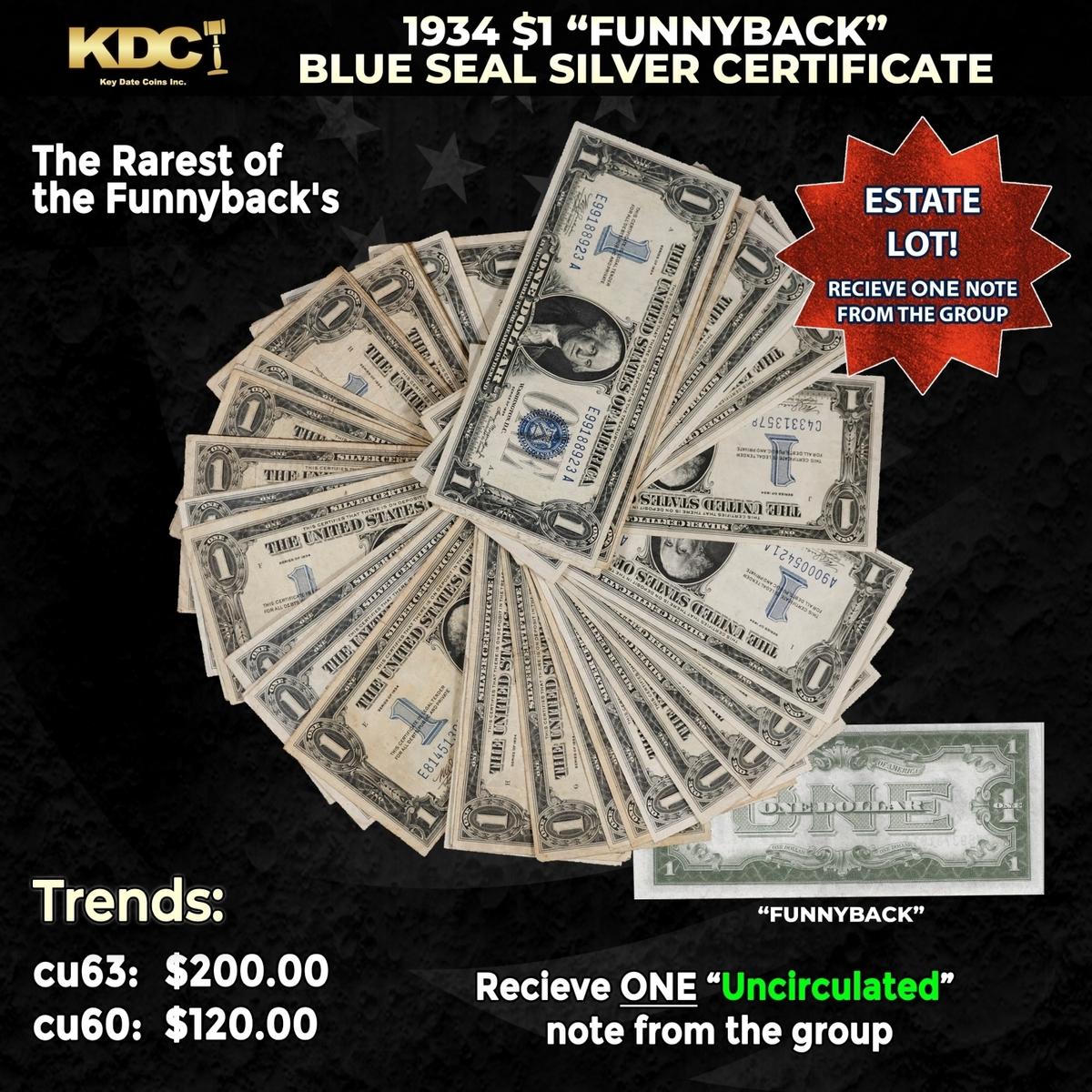 1x 1934 $1 Funnyback Blue Seal Silver Certificate Grades CU