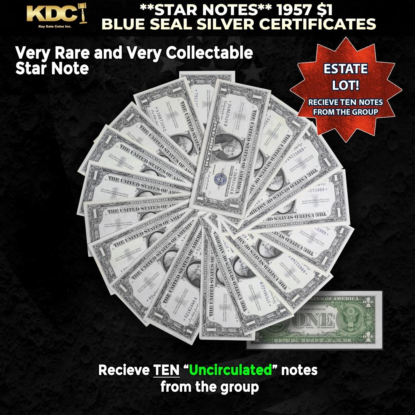 10x **STAR NOTES** 1957 $1 Blue Seal Silver Certificates Grades CU