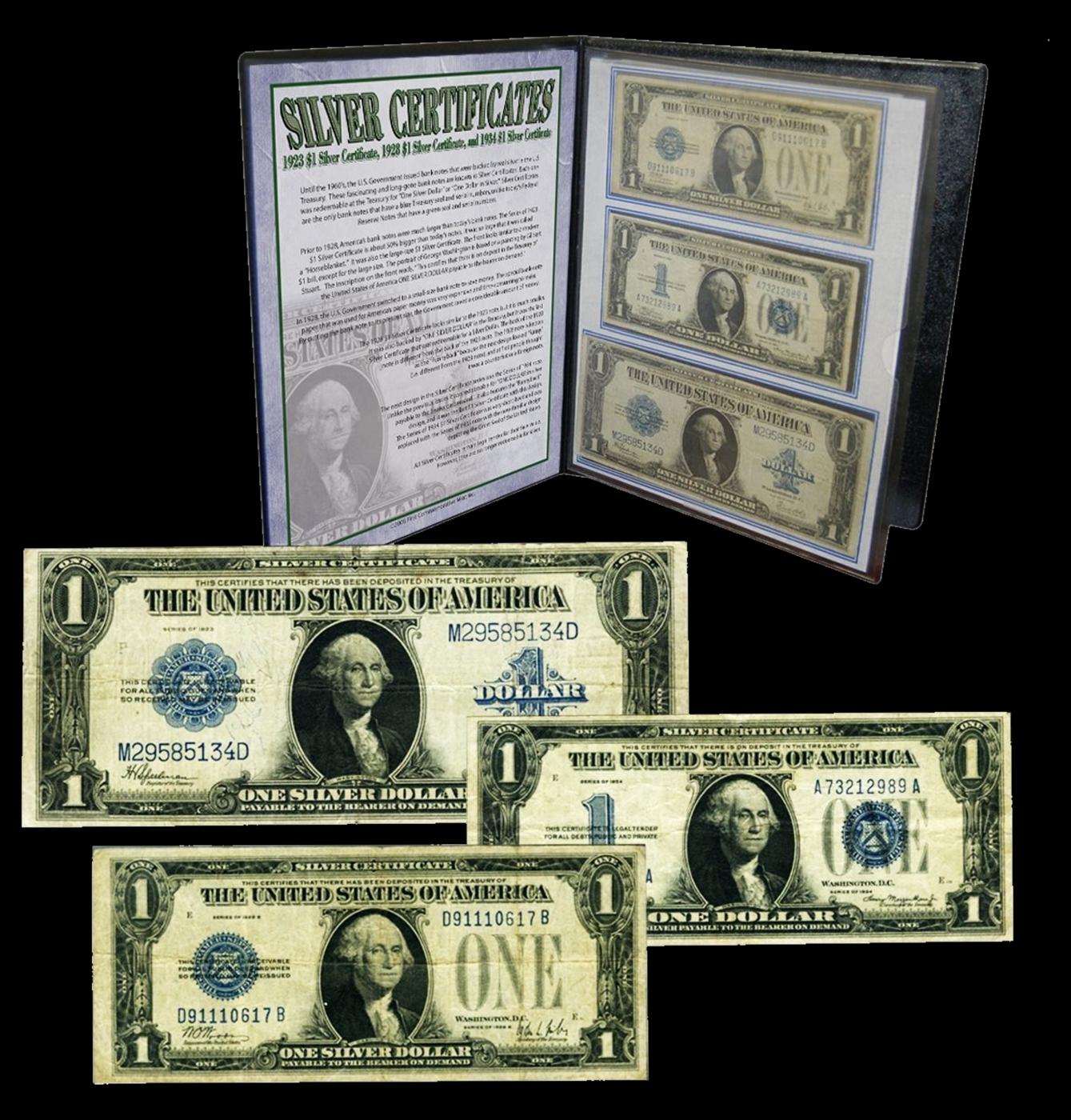 1923-1934 3 Note $1 Silver Cerrtificate Type Set 1923 "Horse Blanket", 1928 "Funny Back", 1934 "Funn