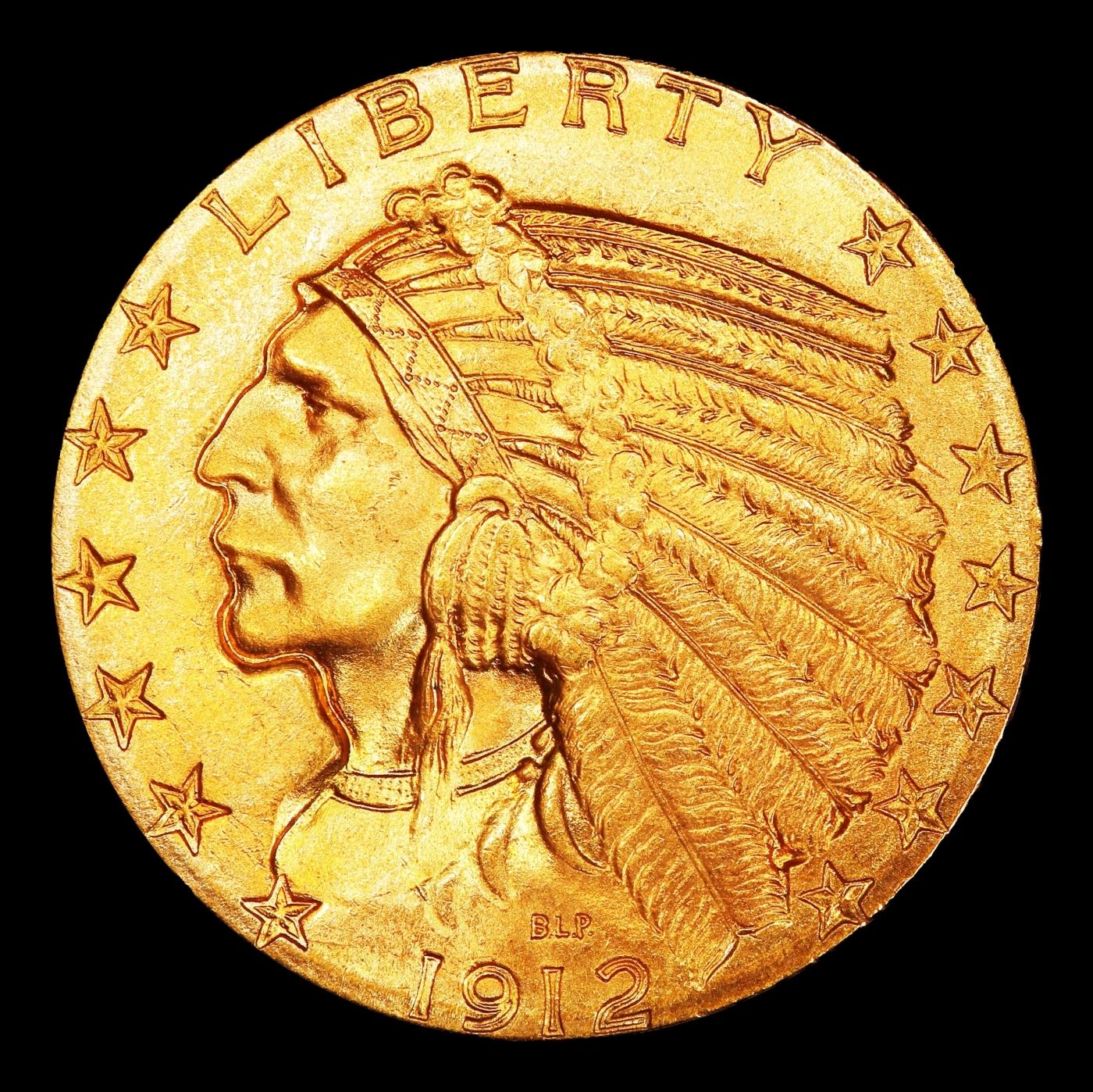 1912-p Gold Indian Half Eagle Near Top Pop! $5 ms65 USCG