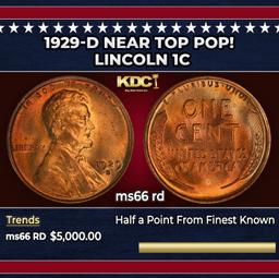 1929-d Lincoln Cent Near Top Pop! 1c ms66 rd SEGS