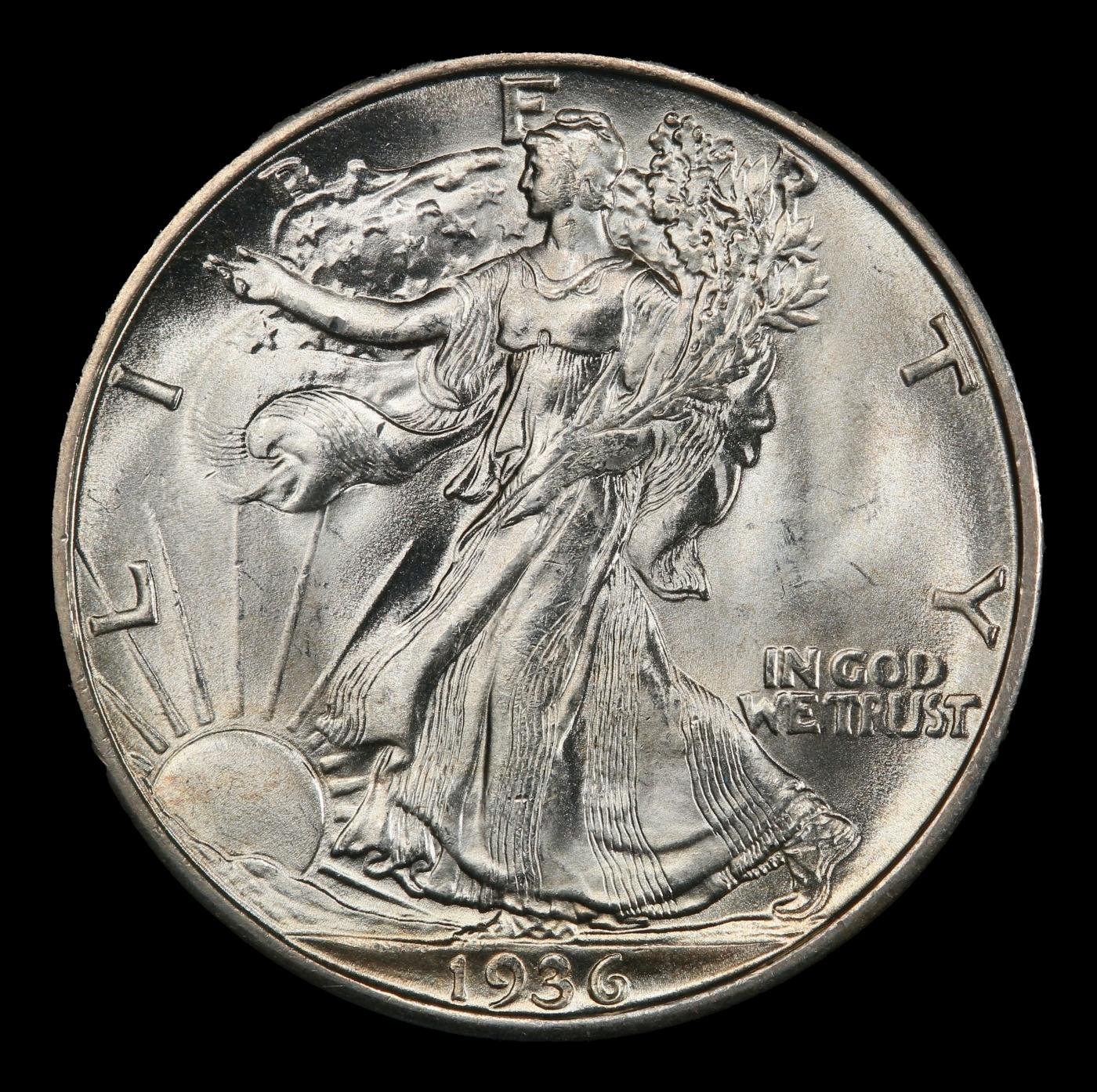 1936-d Walking Liberty Half Dollar Near Top Pop 50c ms66+ SEGS