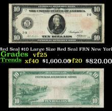 1914 $10 Large Size Red Seal FRN Rare Red Seal New York, NY Grades vf+ FR-893