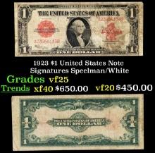 1923 $1 United States Note Grades vf+ Signatures Speelman/White