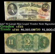 1869 $2 Large Size Legal Tender Note "Rainbow Note" Grades vf+ Signatures Alison/Spinner
