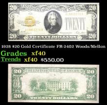 1928 $20 Gold Certificate FR-2402 Woods/Mellon Grades xf