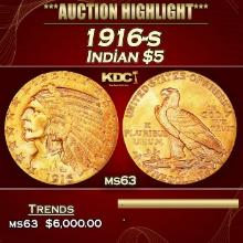1916-s Gold Indian Half Eagle $5 ms63 USCG