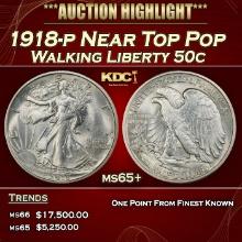 1918-p Walking Liberty Half Dollar Near Top Pop 50c ms65+ SEGS