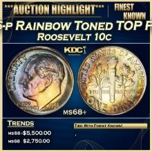 1956-p Roosevelt Dime Rainbow Toned TOP POP! 10c ms68+ SEGS