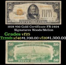 1928 $50 Gold Certificate FR-2404 Signatures Woods/Mellon Grades vf+