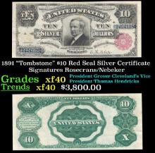 1891 $10 Red Seal Silver Certificate "Tombstone" Grades xf Signatures Rosecrans/Nebeker