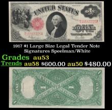 1917 $1 Large Size Legal Tender Note Grades Select AU Signatures Speelman/White