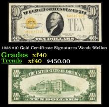1928 $10 Gold Certificate Signatures Woods/Mellon Grades xf