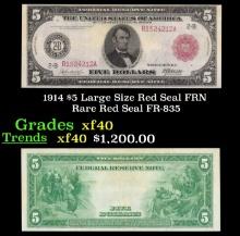 1914 $5 Large Size Red Seal FRN Rare Red Seal Grades xf FR-835