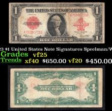 1923 $1 United States Note Grades vf+ Signatures Speelman/White